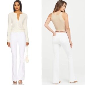 Spanx EveryWear Flare High Rise Jeans S White Stretch Denim Pull On Boho Womens